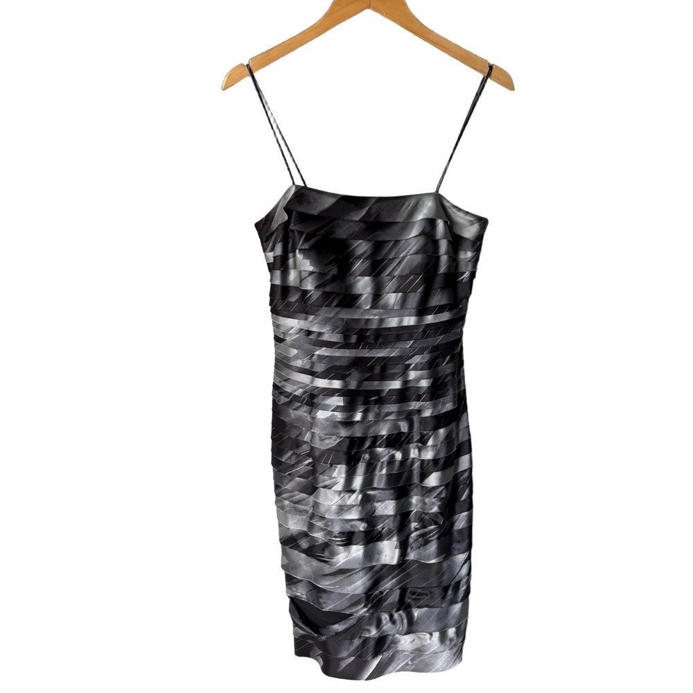 JS Collections Dress Size 8 Black Cocktail Spaghetti Straps Ruched Sleek Modern